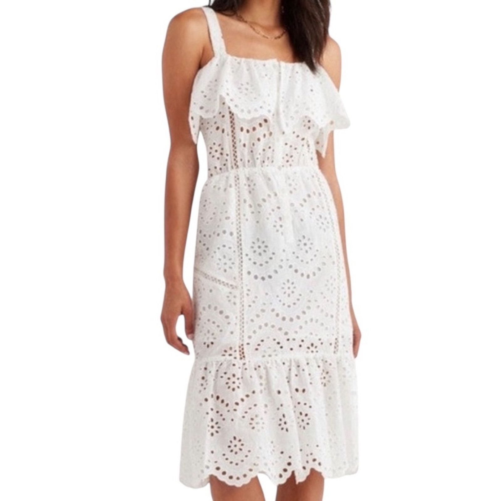 7 For All Mankind Eyelet Midi Tiered Sundress Dress Size S Coastal Beachy